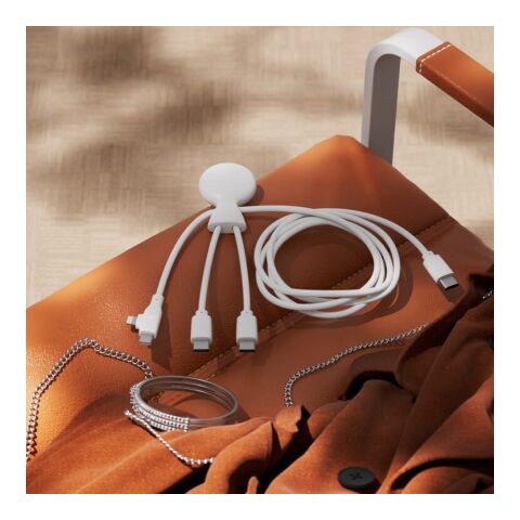 Xoopar Mr. Bio Long Multi-Kabel USB-C 1 Meter  Weiss | 1-farbiger Tampondruck | Seite 1 | Ø 23 mm