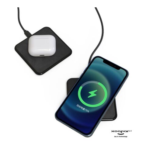 2259 | Xoopar Iné Wireless Fast Charger - Recycled Leather 15W Schwarz | ohne Werbeanbringung | Nicht verfügbar | Nicht verfügbar | Nicht verfügbar