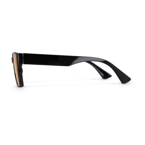 Mila Sonnenbrille UV400 Schwarz-Orange | 1-farbiger Tampondruck | 1 cm vom rechten Scharnier | 50 mm x 8 mm