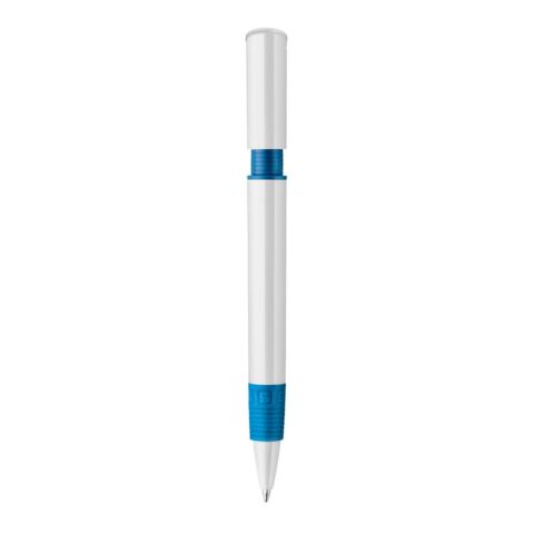 Kugelschreiber S40 Grip hardcolour Weiss-Blau Weiss | 1-farbiger Siebdruck | in Verlängerung vom Clip | 40 mm x 30 mm | Nicht verfügbar