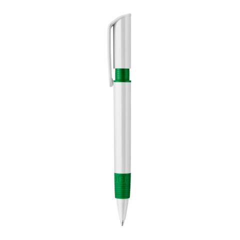 Kugelschreiber S40 Grip hardcolour Weiss-Grün | 1-farbiger Tampondruck | in Verlängerung vom Clip | 40 mm x 8 mm | Nicht verfügbar