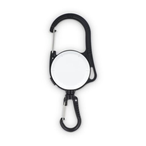 2-Wege-Karabiner-Kartenhalter Weiss | 1-farbiger Tampondruck | Seite 1 | Ø 25 mm