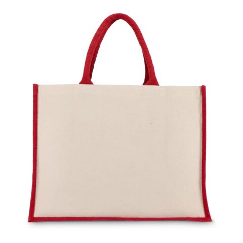 Jute-Baumwolle Tragetasche OEKO-TEX® 42,5 x 19 x 32cm 320g/m² Rot / Weiß | ohne Werbeanbringung | Nicht verfügbar | Nicht verfügbar
