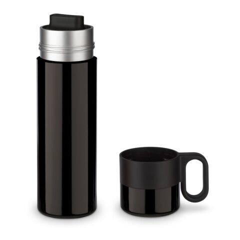Isolierflasche mit Becher 500ml Schwarz | 1-farbiger UV-Druck | links vom Henkel | 60 mm x 50 mm | Nicht verfügbar