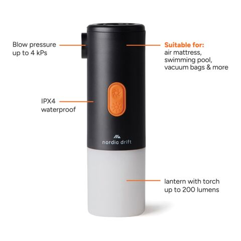 Nordic Drift Titan 2-in-1-Luftpumpe und Campinglampe schwarz | ohne Werbeanbringung | Nicht verfügbar | Nicht verfügbar