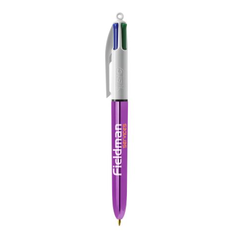 BIC® 4 Colours Shine Kugelschreiber Weiß-lilametallic | 1-farbiger Siebdruck | Upper Part-gegenüber vom Clip | 22.00 mm x 10.00 mm
