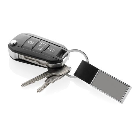 Schicker PU Schlüsselanhänger aus RCS recyc. Zinklegierung schwarz | ohne Werbeanbringung | Nicht verfügbar | Nicht verfügbar