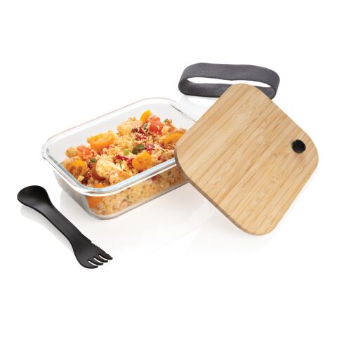 Lunch-Box aus Glas mit Bambusdeckel weiß | ohne Werbeanbringung | Nicht verfügbar | Nicht verfügbar