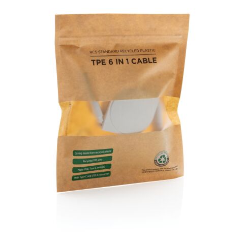 6-in-1 Kabel aus TPE und RCS Standard recyceltem Kunststoff weiß | ohne Werbeanbringung | Nicht verfügbar | Nicht verfügbar