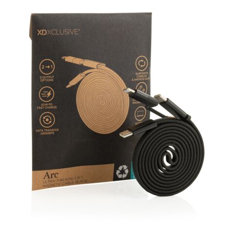 Arc ultradünnes 60W 2-in-1 Magnetkabel schwarz | ohne Werbeanbringung | Nicht verfügbar | Nicht verfügbar