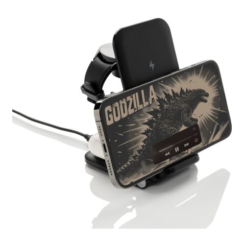 Powerpal 3-in-1 15W-Ladegerät aus RCS recyceltem Kunststoff schwarz | ohne Werbeanbringung | Nicht verfügbar | Nicht verfügbar