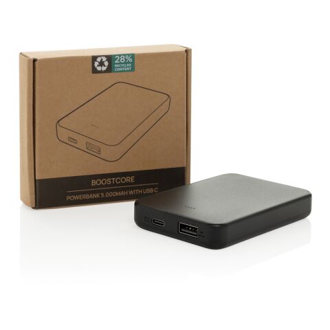 Boostcore 5.000mAh Powerbank aus RCS rec. Kunststoff schwarz | ohne Werbeanbringung | Nicht verfügbar | Nicht verfügbar