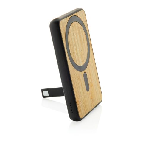 Zen 5000mAh 5W magnetische Bambus-Powerbank aus RCS rPlastik schwarz | ohne Werbeanbringung | Nicht verfügbar | Nicht verfügbar