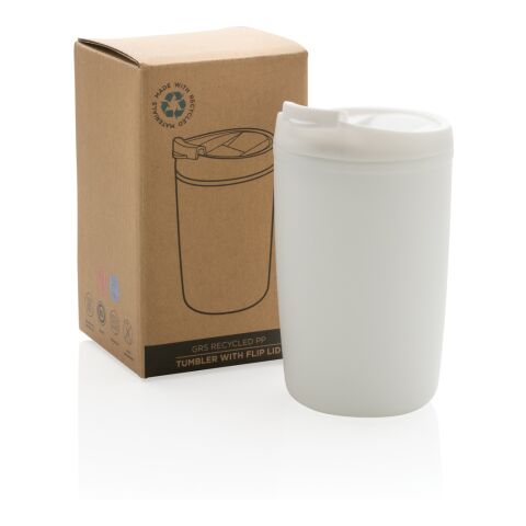 GRS recycelter PP-Becher mit Flip-Deckel weiß | ohne Werbeanbringung | Nicht verfügbar | Nicht verfügbar
