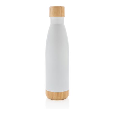 Vakuum Edelstahlflasche mit Deckel und Boden aus Bambus weiß | ohne Werbeanbringung | Nicht verfügbar | Nicht verfügbar