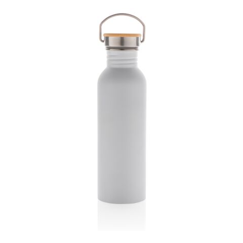 Moderne Stainless-Steel Flasche mit Bambusdeckel weiß | ohne Werbeanbringung | Nicht verfügbar | Nicht verfügbar