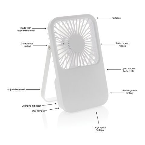 Aervina wiederaufladbarer Tischventilator aus RCS rec. ABS weiß | ohne Werbeanbringung | Nicht verfügbar | Nicht verfügbar