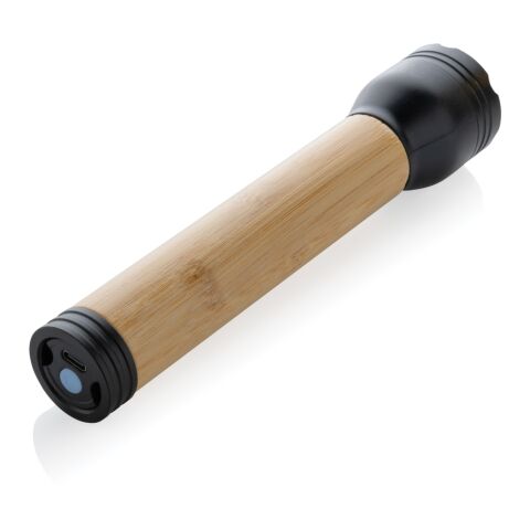 Lucid 5W Taschenlampe aus RCS recyceltem Kunststoff &amp; Bambus schwarz-braun | ohne Werbeanbringung | Nicht verfügbar | Nicht verfügbar