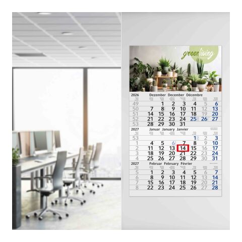 3-Monatskalender Einblatt Budget 3 RECYCLING Schrift modern Blau | 300 × 490 mm | ohne Werbeanbringung