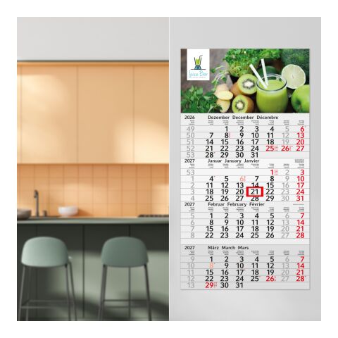 4-Monatskalender Einblatt Budget 4 RECYCLING Schrift modern Rot | 300 × 560 mm | 4C-Quality