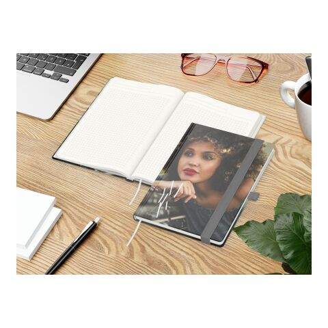 Notizbuch Match-Book RECYCLING Hardcover individuell bedruckt Silber | DIN A5 | ohne Werbeanbringung | recyceltes Naturpapier | Winkelkaro