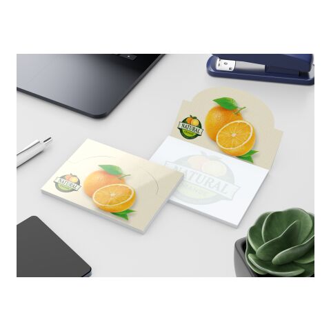Haftnotizblock Cover Pop-Up Aufsteller formgestanzt Karton-Umschlag 100 × 72 mm | 4C-Quality | ohne Werbeanbringung | großer Halbkreis mittig