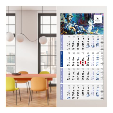 4-Monatskalender Einblatt Logic 4 Post A EXPRESS Design-Kalendarium Blau | 300 × 600 mm | ohne Werbeanbringung