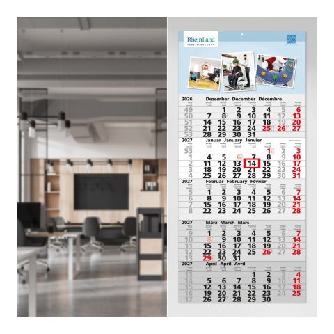 5-Monatskalender Einblatt Quintus 5 EXPRESS Monate gleich groß Hellgrau | 300 × 640 mm | ohne Werbeanbringung