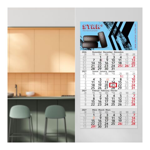 4-Monatskalender Einblatt Budget 4 EXPRESS Schrift modern Hellgrau | 300 × 560 mm | ohne Werbeanbringung