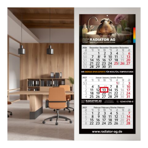 3-Monatskalender Mehrblock Profil 3 EXPRESS Schrift modern Hellgrau | 330 × 700 mm | ohne Werbeanbringung