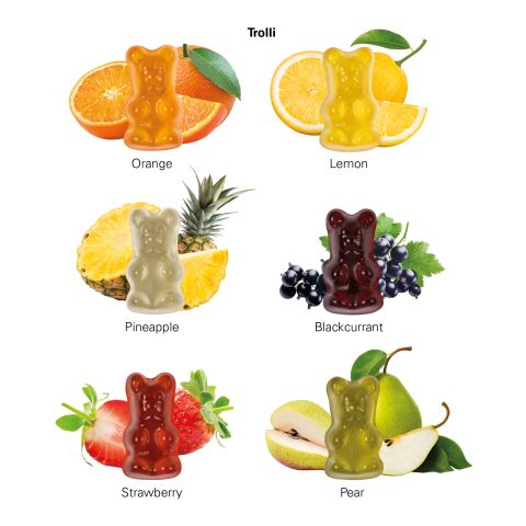 Minitüte 12 g Trolli vegane Fruchtgummi Bärchen weiß | ohne Werbeanbringung | Folie mit ca. 50% Papier