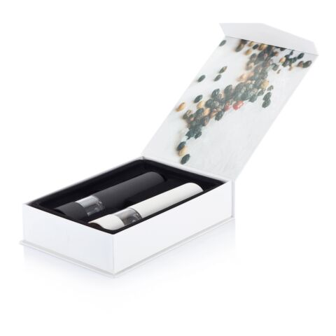 Elektrische Salz- und Pfeffermühle weiß-schwarz | ohne Werbeanbringung | Nicht verfügbar | Nicht verfügbar