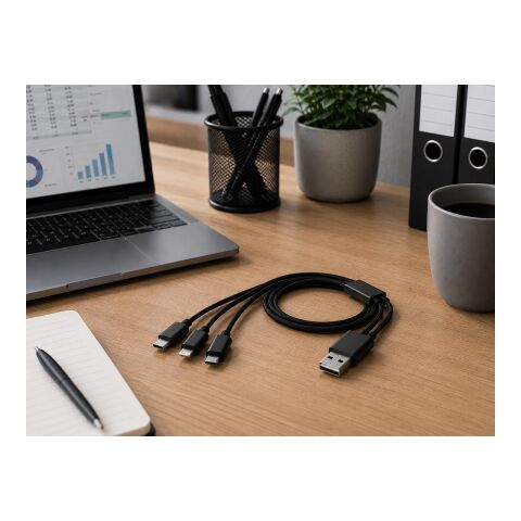 3-in-1 Ladekabel 'Belfast' aus Aluminium und Nylon Schwarz