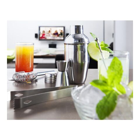 Cocktailshaker-Set aus Edelstahl Silber | ohne Werbeanbringung | Nicht verfügbar | Nicht verfügbar