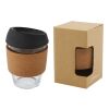 Lidan 360 ml Becher aus Borosilikatglas mit Korkgriff und Silikondeckel schwarz