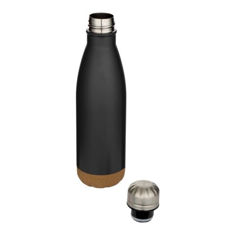 Cove 500 ml doppelwandige, vakuumisolierte Trinkflasche aus Edelstahl mit Korkdetails Standard | schwarz | ohne Werbeanbringung | Nicht verfügbar | Nicht verfügbar