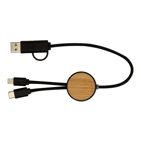 Chechia 30 cm 5-in-1 Kabel aus recyceltem Kunststoff für Datenübertragung und 27W Schnellladung mit Bambusdetails Standard | schwarz | ohne Werbeanbringung | Nicht verfügbar | Nicht verfügbar