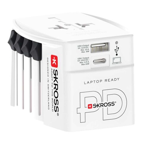 SKROSS® MUV AC65PD Reiseadapter mit USB-C Kabel  weiß