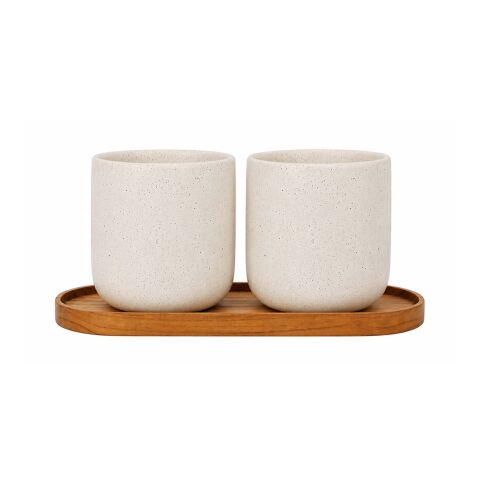 Originalhome ovales Holztablett und 150 ml Keramiktassen Set holz