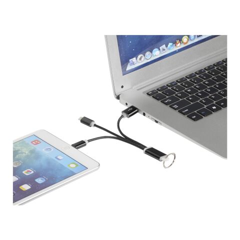 3-in-1 Metall-Ladekabel mit Schlüsselanhänger Standard | schwarz | ohne Werbeanbringung | Nicht verfügbar | Nicht verfügbar