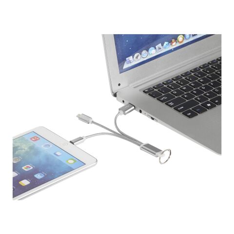 3-in-1 Metall-Ladekabel mit Schlüsselanhänger Standard | silber | ohne Werbeanbringung | Nicht verfügbar | Nicht verfügbar