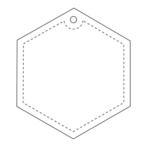 RFX™ sechseckiger reflektierender PVC-Aufhänger weiß | 1-farbiger Siebdruck | Rückseite | 56 mm x 48 mm