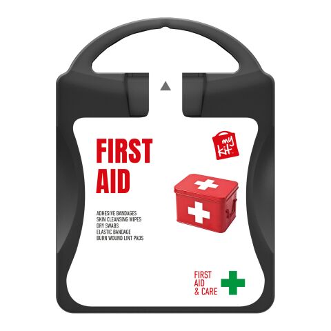 mykit, first aid, kit transparent schwarz | 1-farbiger Digitaler Aufkleber | Vorderseite | 90 mm x 127 mm
