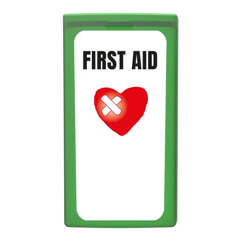 MiniKit Erste-Hilfe transparent grün | 1-farbiger Digitaler Aufkleber | Vorderseite | 39 mm x 82 mm