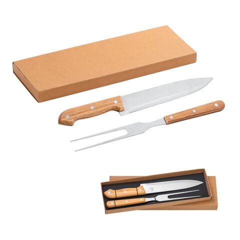 SALSA. Grill-Set aus Bambus und Edelstahl 2-teilig bestehend aus einer Grillgabel und einem Messer Beige | ohne Werbeanbringung