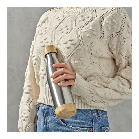 Rio Grande Trinkflasche recy.Edelstahl und Bambus, 530 ml. Doppelwandig Silber | ohne Werbeanbringung | Nicht verfügbar | Nicht verfügbar | Nicht verfügbar