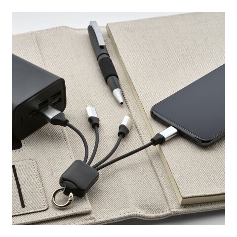 Sagan 4-in-1 Kabel aus rTPR. Mit hinterleuchtetem Logo und Aufhängeöse Schwarz | ohne Werbeanbringung | Nicht verfügbar | Nicht verfügbar | Nicht verfügbar