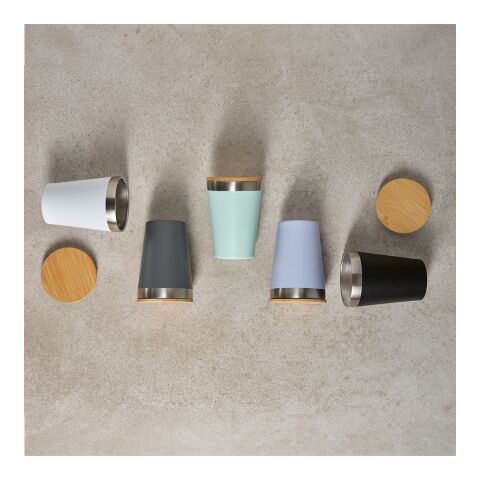 Don Reisebecher recy.Edelstahl mit Bambusdeckel, 400 ml. Doppelwandig Schwarz | ohne Werbeanbringung | Nicht verfügbar | Nicht verfügbar | Nicht verfügbar