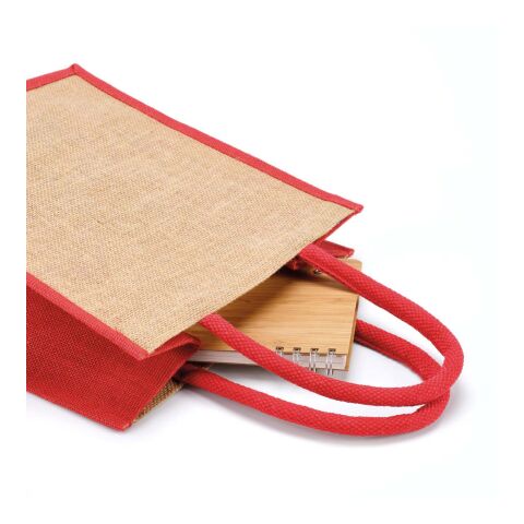 Nuptse Einkaufstasche aus Jute, 34cm Henkel Rot