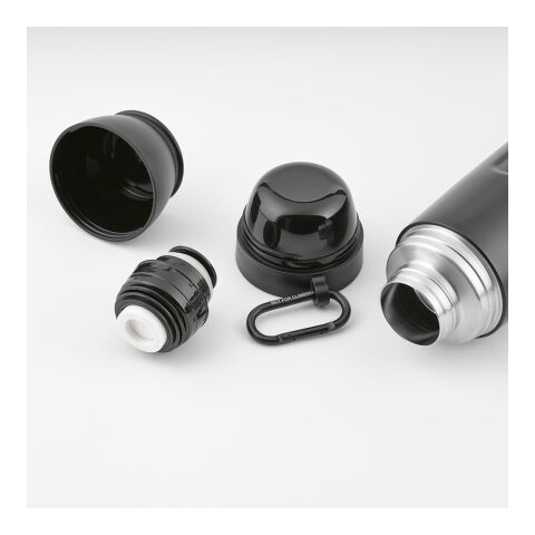 Flinders Thermos recy.Edelstahl, 1080 ml. Mit 2 Bechern und Karabiner Schwarz | ohne Werbeanbringung | Nicht verfügbar | Nicht verfügbar | Nicht verfügbar